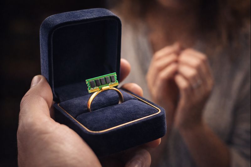 Anillo de compromiso con un módulo de memoria RAM en lugar de diamante
