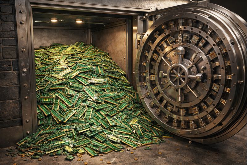 Memoria RAM representada como un objeto de lujo dentro de una caja fuerte
