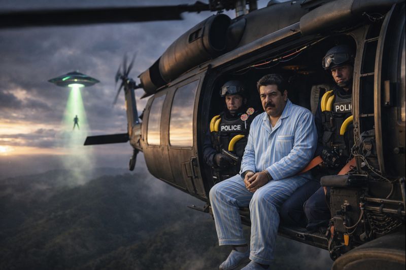 Las fotos de Maduro no son buenas. Tampoco lo necesitan 3 Imagen falsa de un traslado en helicóptero durante una supuesta operación policial.