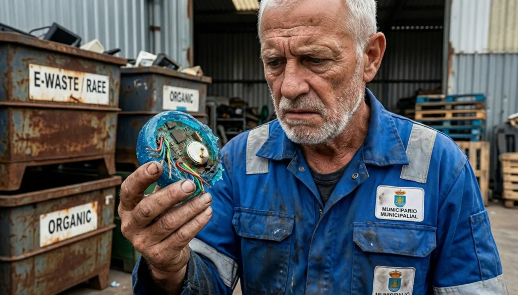 hombre inspeccionando basura electronica