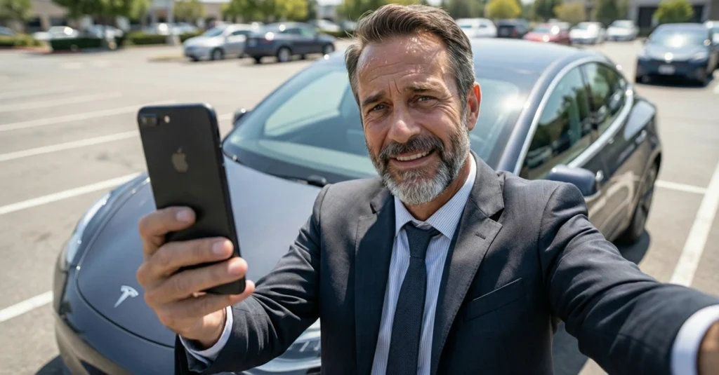 El impactante engaño del ayuno de dopamina: Pagar 2.000€ por jugar a ser pobre 6 El victorioso postureo de un CEO grabándose un selfie junto a su Tesla tras un falso retiro espiritual.