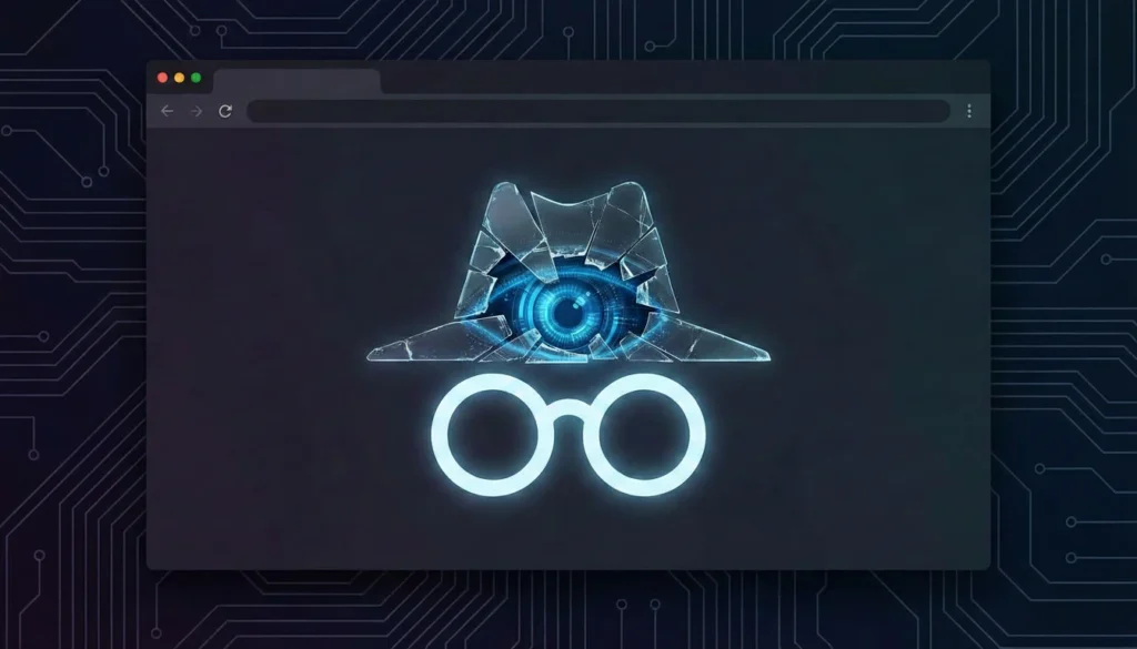 Máscara de modo incógnito rota mostrando el espionaje digital.