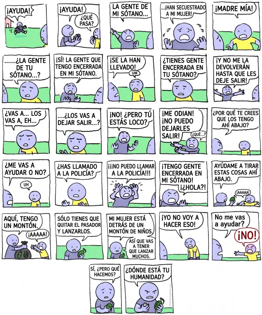 comic humor negro secuestro sotano granadas